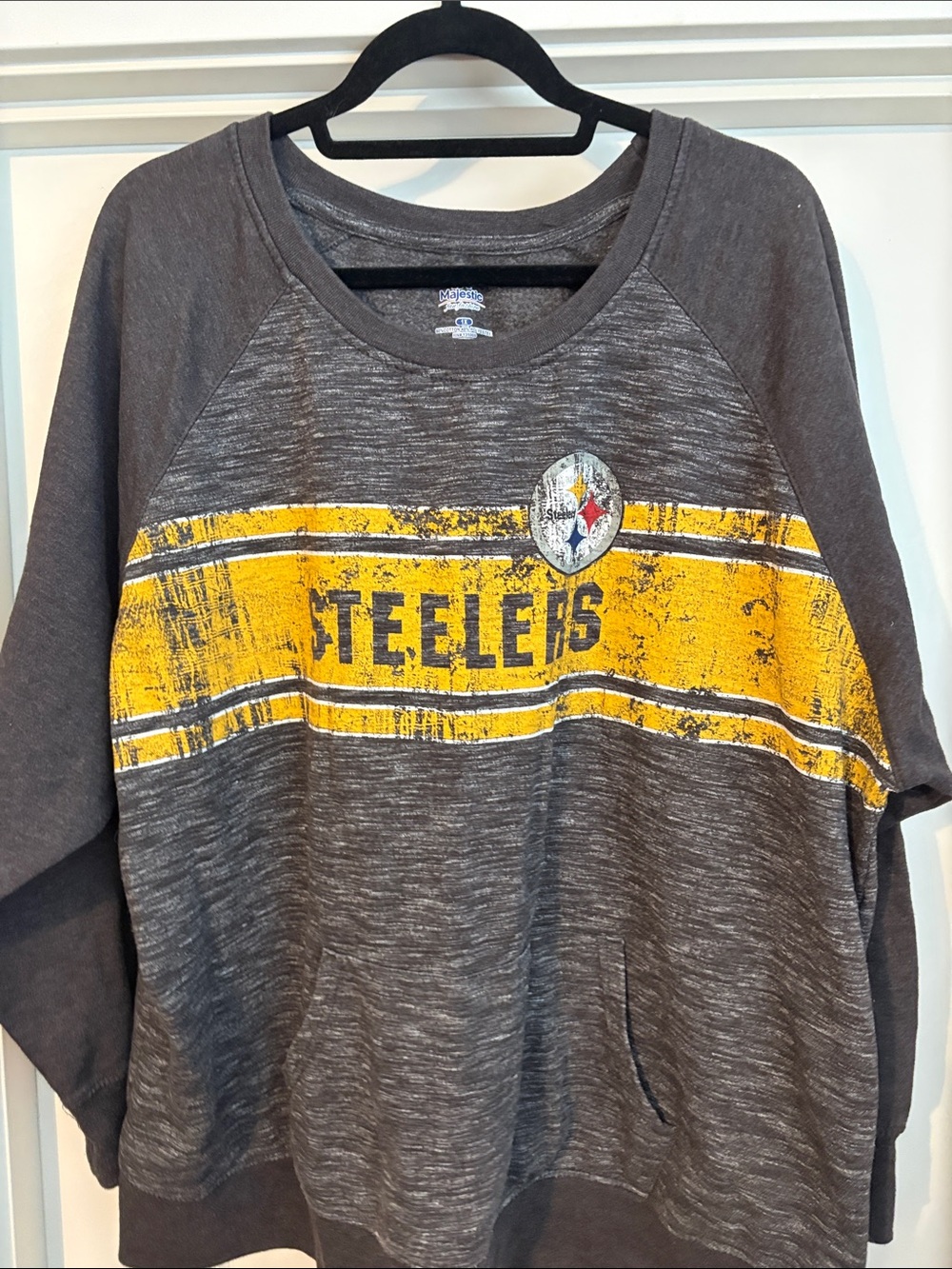 Majestic Gray & Yellow Pittsburgh Steelers Raglan Pullover Hoodie